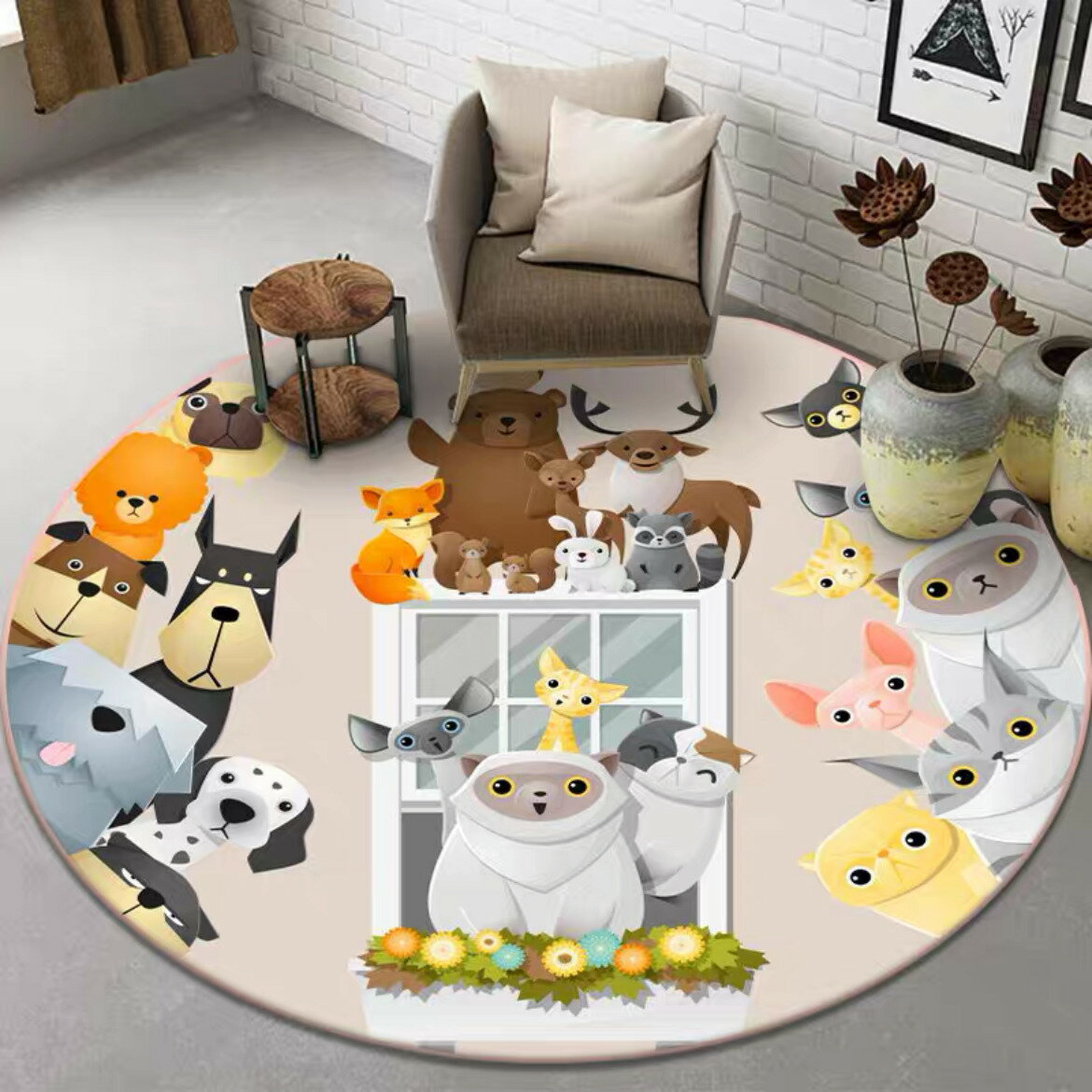 A052824ラグマット リビングマット 玄関マット．カーペット．お風呂マット 120cm パグ雑貨 ．犬柄