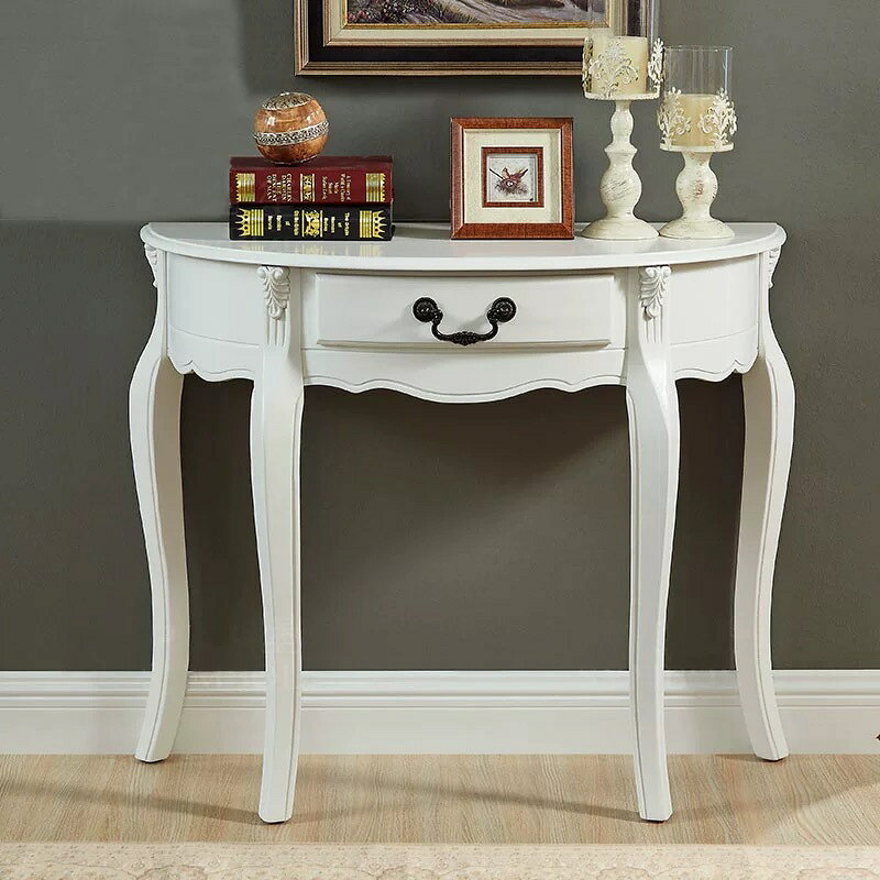 A002666サイドテーブル コンソールテーブル 玄関テーブル 花台 電話台 アンティーク調デザイン 半円コンソールテーブル