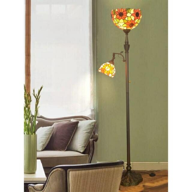 A042118ステンドグラスフロアライト フロアスタンド ステンドグラスランプ ガラス工芸品．