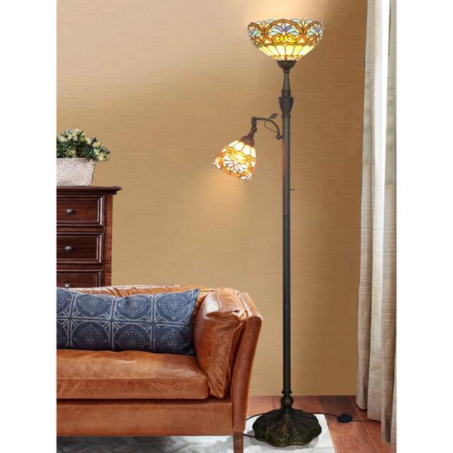 A042119ステンドグラスフロアライト フロアスタンド ステンドグラスランプ ガラス工芸品．