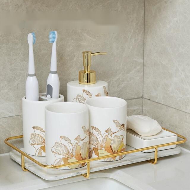 A042140高級サニタリー6点セット．ディスペンサー 歯ブラシスタンド 洗面用品