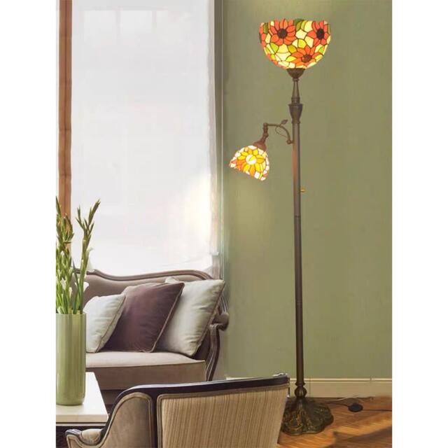 A042205ステンドグラスフロアライト フロアスタンド ステンドグラスランプ ガラス工芸品．