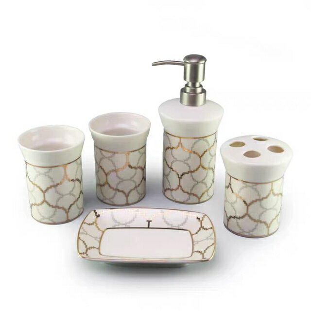 A042209高級サニタリー5点セット．ディスペンサー 歯ブラシスタンド 洗面所用品