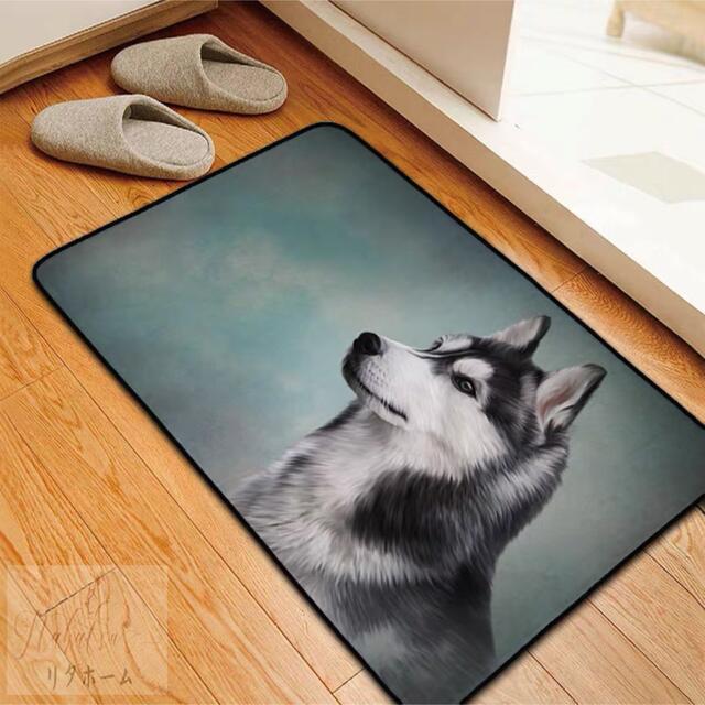 A042348ラグマット リビングマット 玄関マット お風呂マット 犬柄雑貨 ハスキー