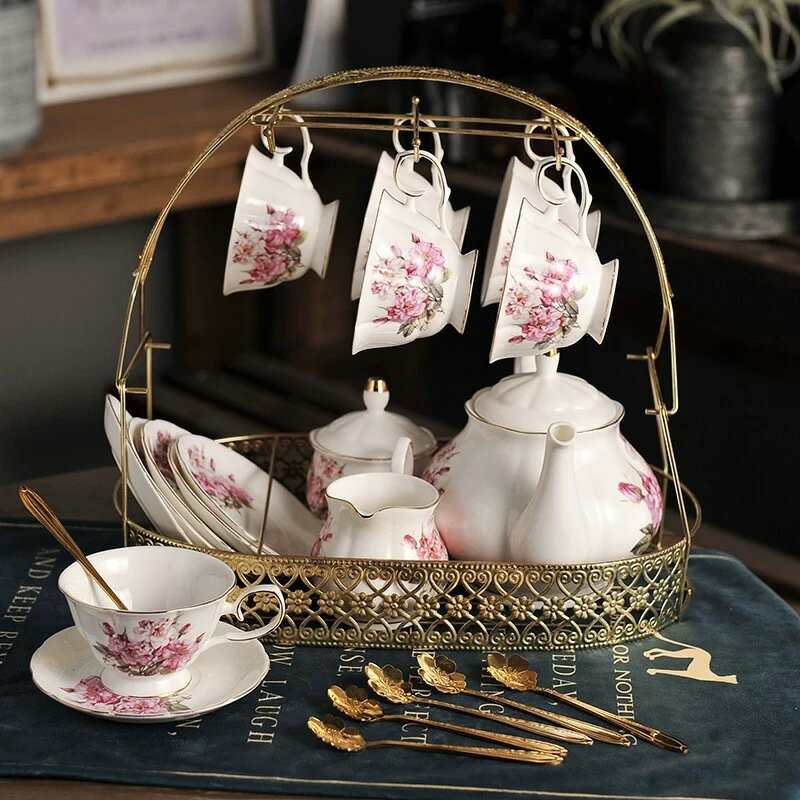 A062421西洋ティー・コーヒーカップセット カップ＆ソーサー6客セット 陶器 姫系雜貨