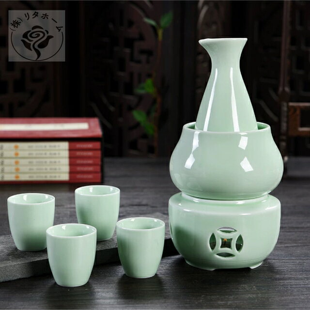 China - A011549酒器7点セット 陶器 酒燗器付き 徳利 熱燗 冷酒 高級感 清酒用 酒器セット