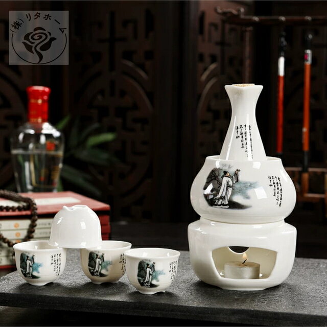 A011554酒器7点セット 陶器 酒燗器付き 徳利 熱燗 冷酒 高級感 清酒用 酒器セット
