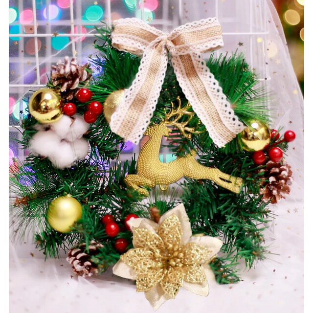 A055772クリスマスリース クリスマス花輪 ドアリース 壁飾り 人工造花 デラックスリース