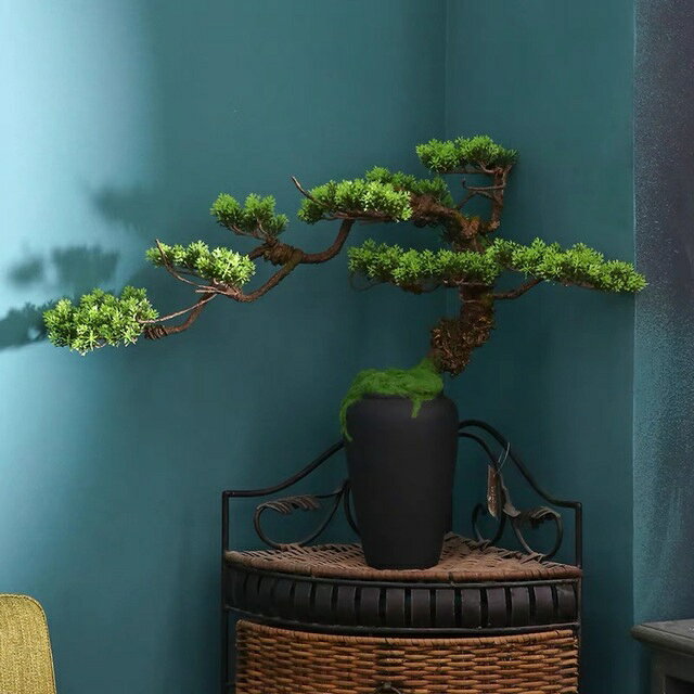 A055913インテリアグリーン 高級模造迎客松盆栽 置物 禅意迎客松盆栽装飾品 人工観葉植物 [3]