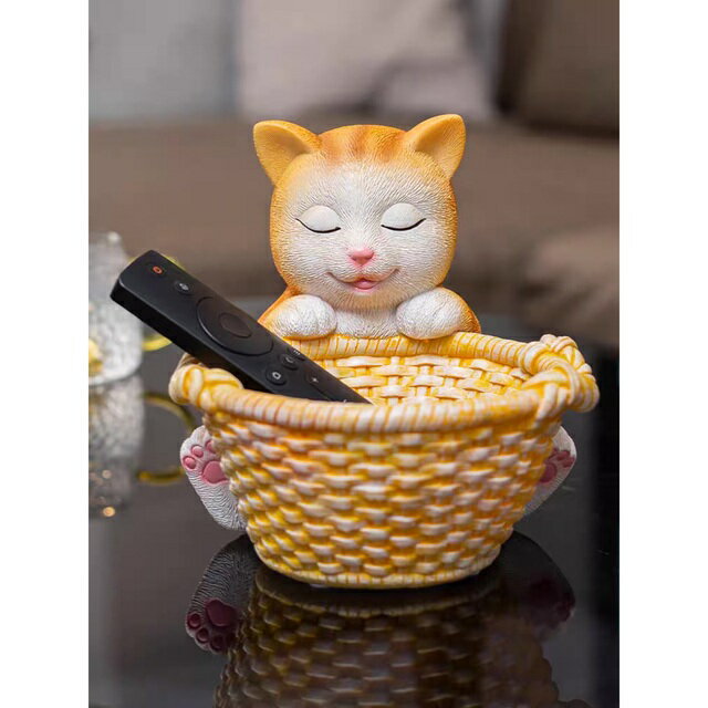 A056169猫置物 小物入れネコ 収納ボックス かご 卓上収納 雑貨収納 cat小物入れ