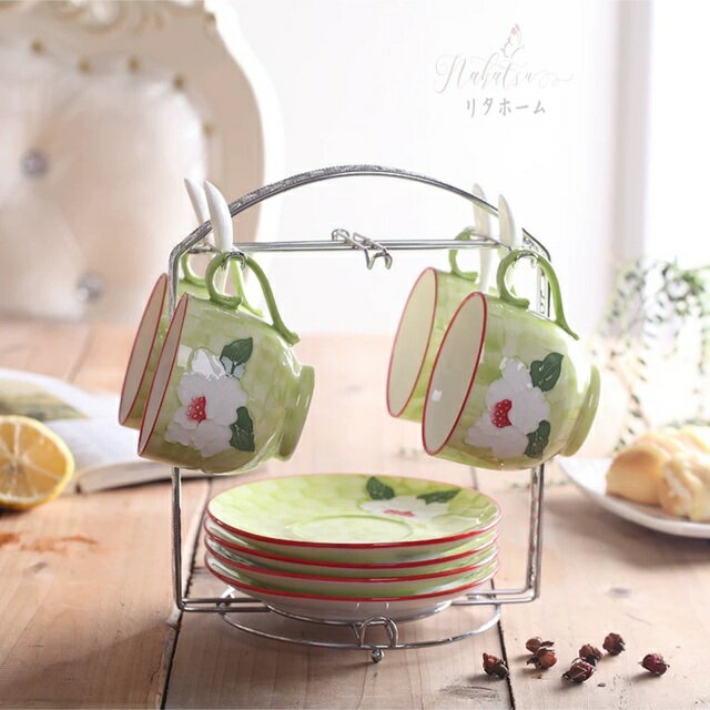 A056227ティー・コーヒーカップセット カップ＆ソーサー4客セット ．陶磁器ティーセット