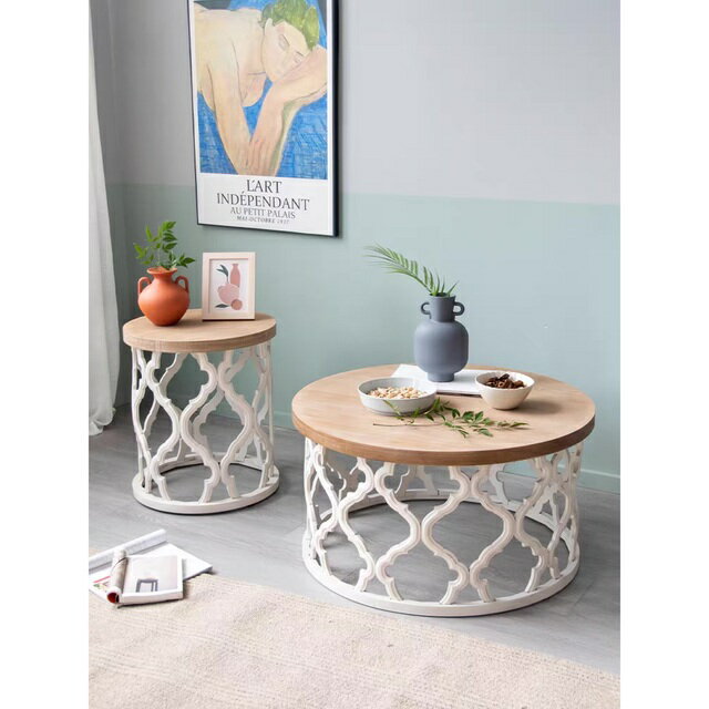 A056296高級 北欧風 丸型 センターテーブル リビングテーブル 2点セット [2]