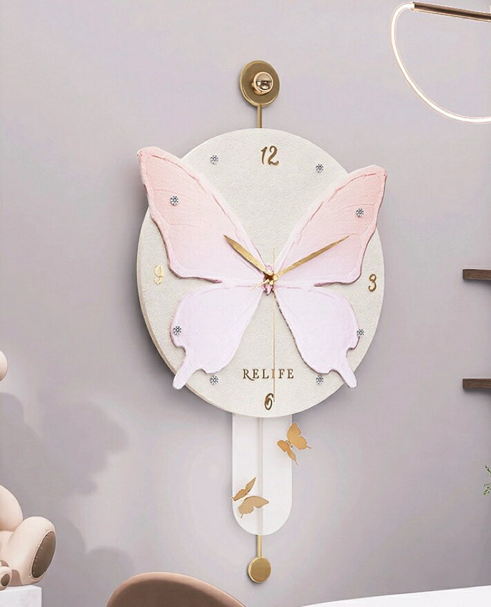 A057023高級感豪華時計 .壁掛け時計.静音 壁掛け時計 ピンク 蝶々 [3]