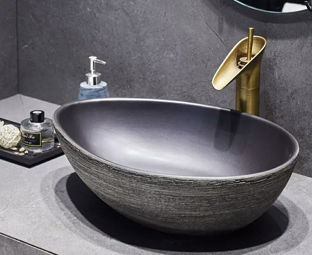 A027576高級洗面台 洗面ボウルセット 洗面ボール 陶器 手水鉢 手洗器 手洗い鉢 洗面器 蛇口 排水金具付き