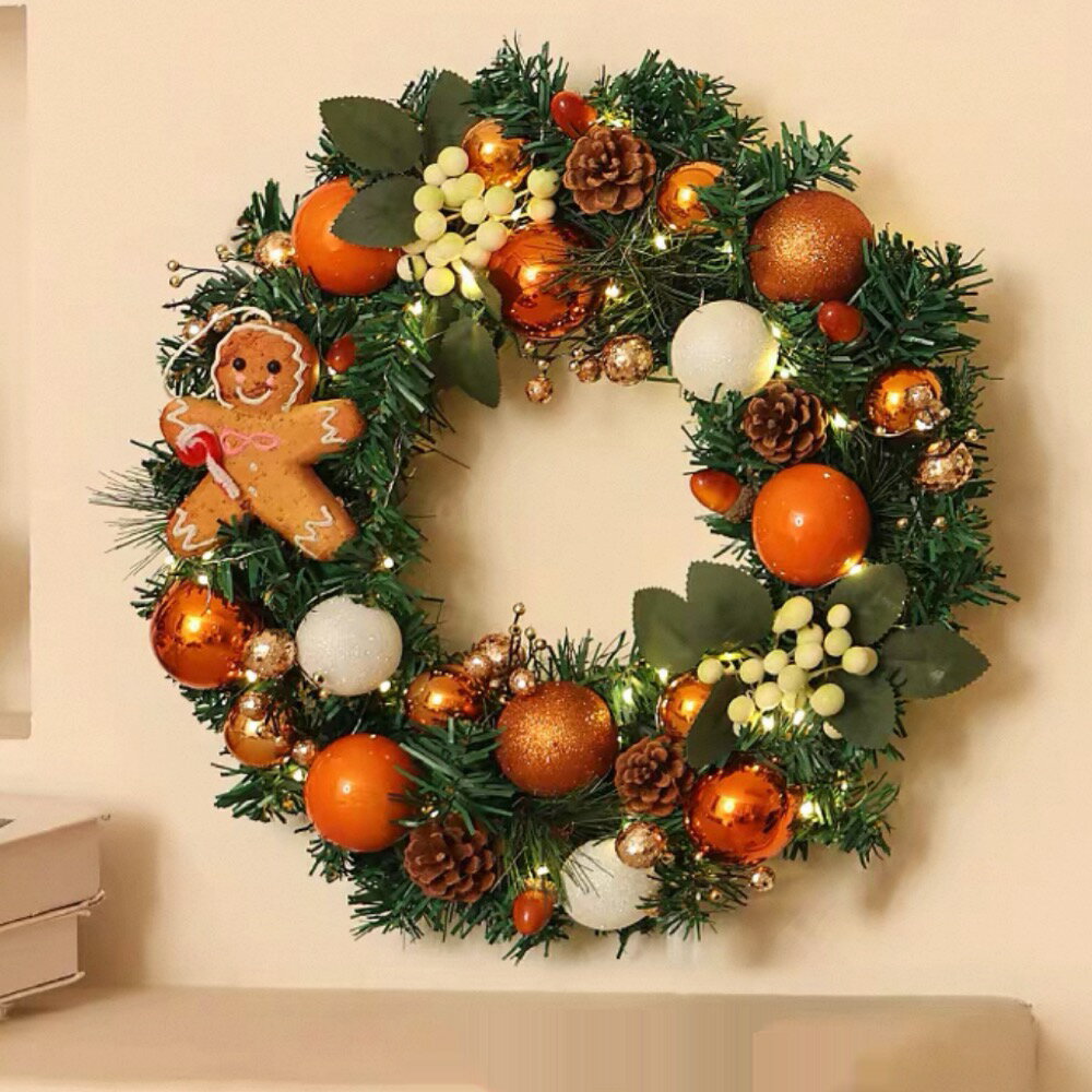 A005650クリスマスリース クリスマス花輪 ドアリース 壁飾り 人工造花 デラックスリース40cm クリスマスリース 香橙デザイン LEDライト付き おしゃれ 北欧風 壁掛け 装飾