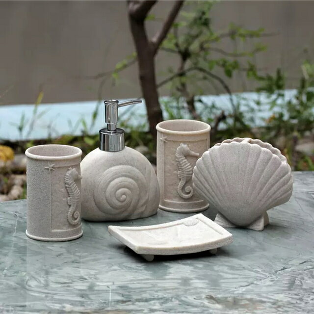 A014492高級感サニタリー5点セットディスペンサー 歯ブラシスタンド ．洗面所用品