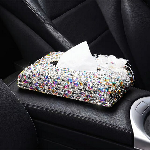 A014499クリスタル ラインストーン飾り 高級感 上品ティッシュケース 車用 キラキラ