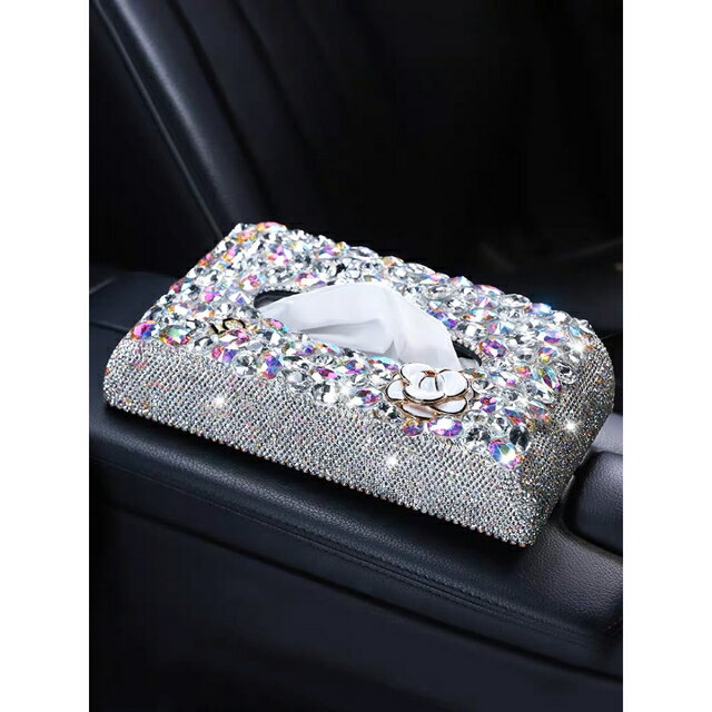 A014516クリスタル ラインストーン飾り高級感 ティッシュケース2点セット 車 キラキラ [2]