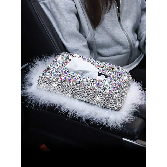 A014516クリスタル ラインストーン飾り高級感 ティッシュケース2点セット 車 キラキラ [3]