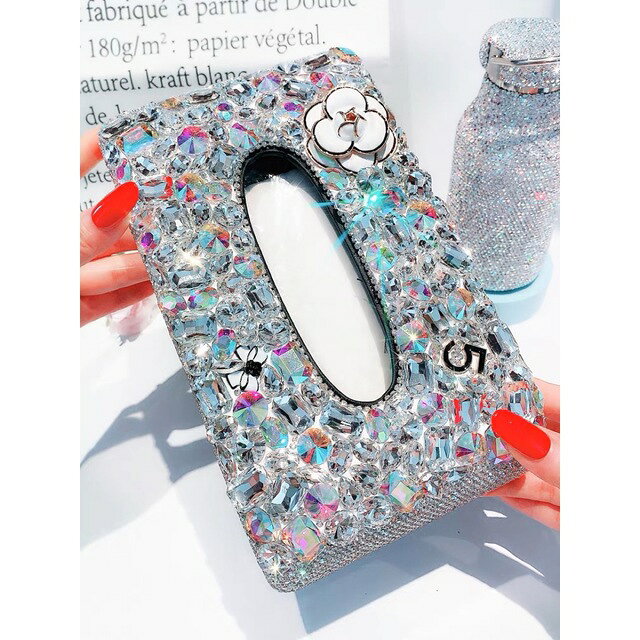 A014520ラインストーン飾り 高級感のある 上品ティッシュケース 車 キラキラ [2]