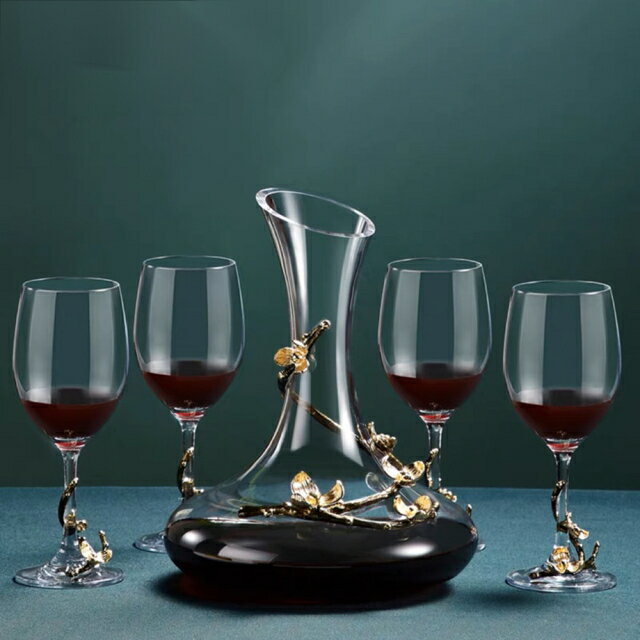 Wine Glasses - A014777高級ワイングラス 5点セット ワインディキャンタ ★ 花柄 シャンパン グラス