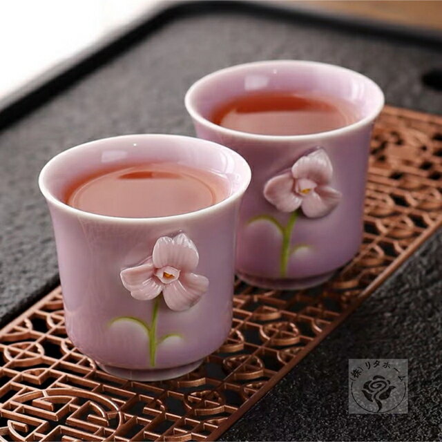 A014944立体花柄 湯呑 湯飲み お茶 食器 ゆのみ茶わん 茶器 湯呑 4点セット 3