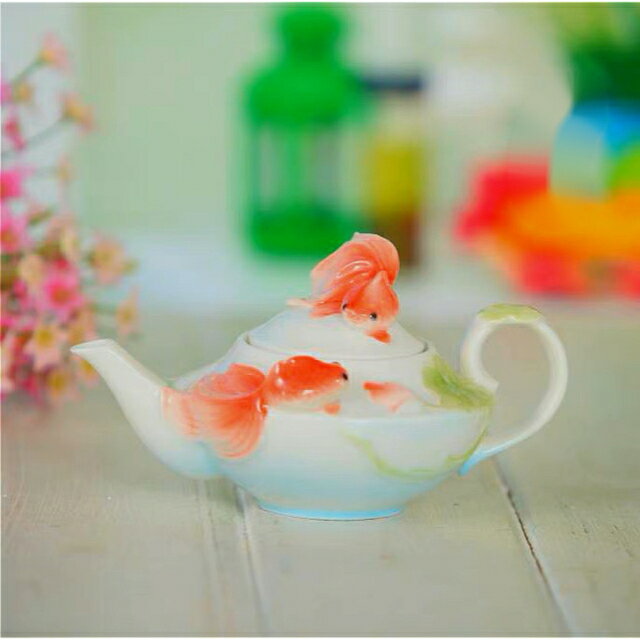 A0149696客茶器揃 湯呑 急須 ポット 茶器セット ティーセット~立体金魚