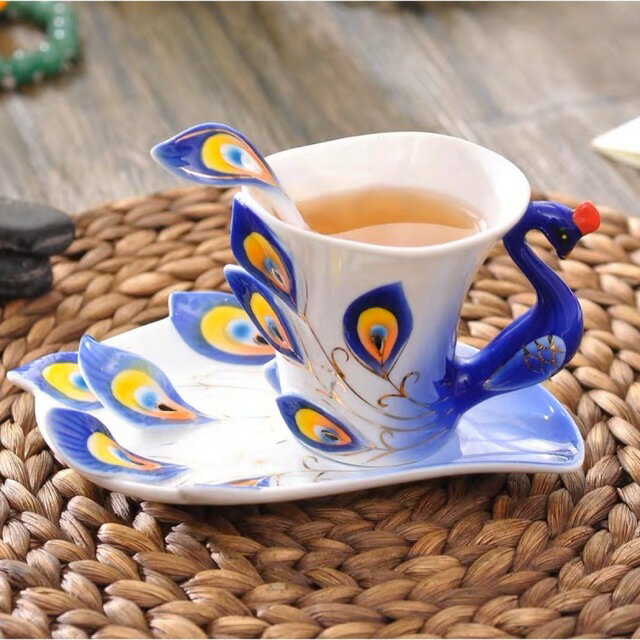 A014977立体孔雀 ティー・コーヒーカップセット カップ＆ソーサー1客 陶磁器