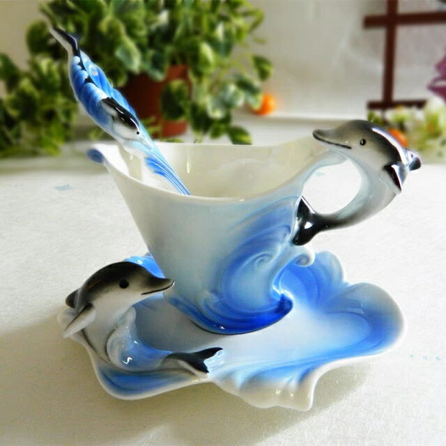 A014990カップ ソーサー2客揃 ティー コーヒー(イルカ）