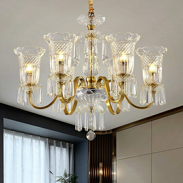 A053149L66-6銅.水晶ガラス.ペンダントライト．洋風照明　シャンデリア　北欧デザイン シーリングライ..