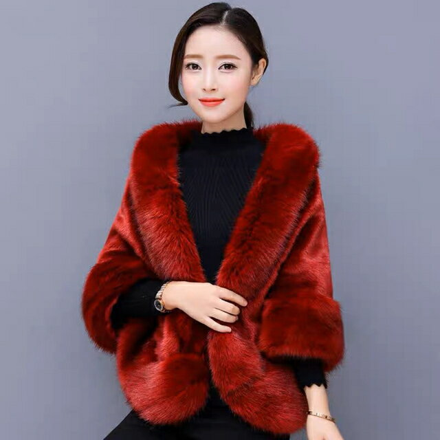 A015231豪華肩掛け 大判ショール ファーストール 毛皮風ケープ 結婚式 ボレロ ポンチョ