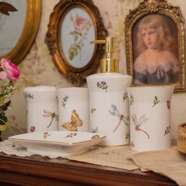 A015321ソープディッシュ サニタリー 洗面用具5点セット歯ブラシスタンド バス用品