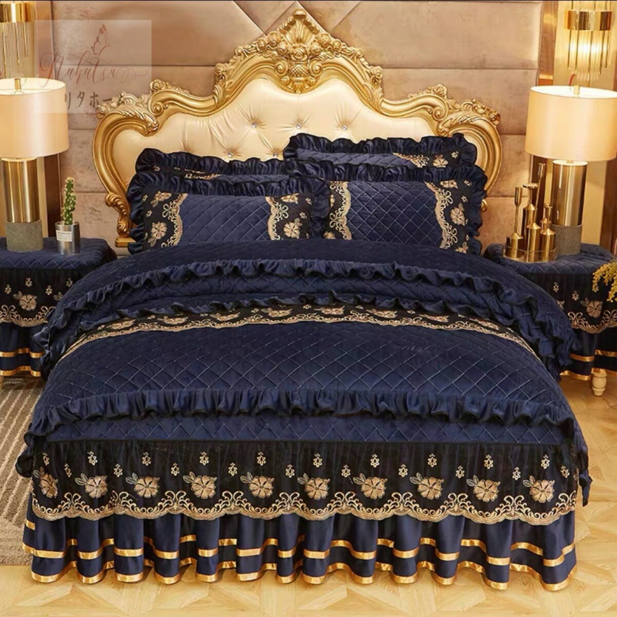 A001625珊瑚絨ワイドダブル ベッド用品4点セット ．寝具 ボックスシーツ　枕カバー掛け布団カバー ベッドパッド(3.0)