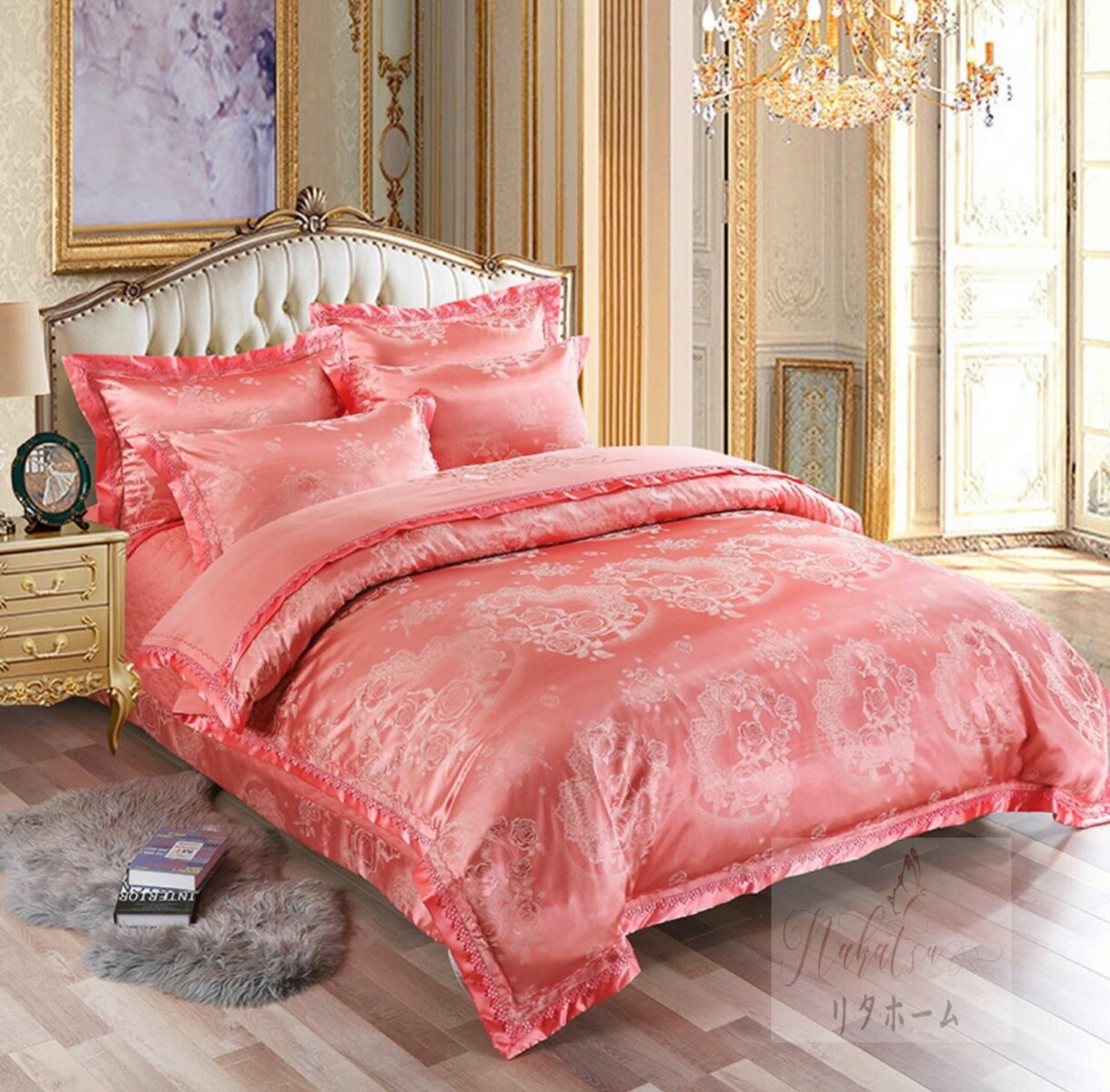 A002013220223高級ワイドダブル ベッド用品4点セット 寝具 ボックスシーツ　枕カバー掛け布団カバー ベ..