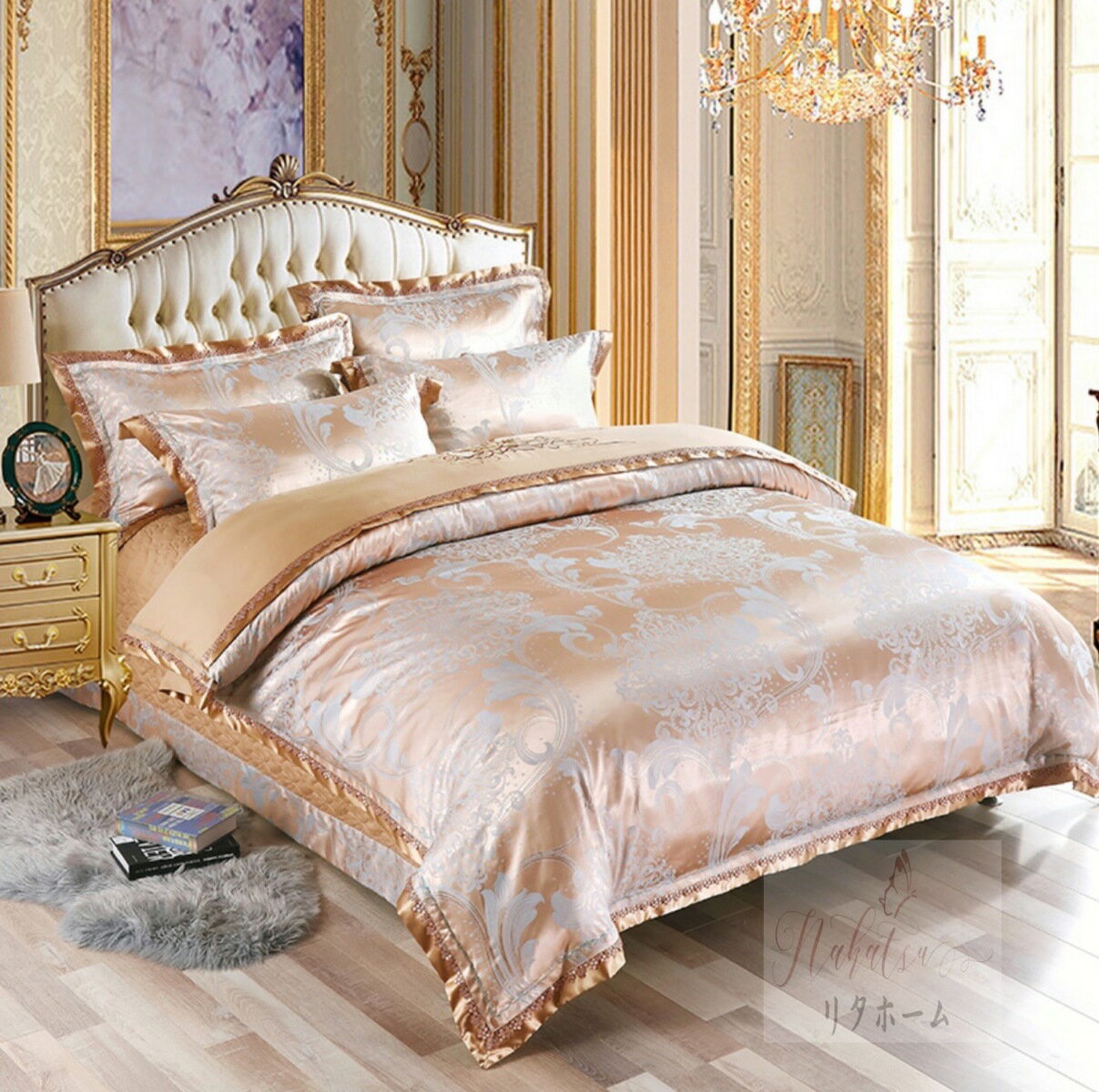 A002019220223高級ワイドダブル ベッド用品4点セット 寝具 ボックスシーツ 枕カバー掛け布団カバー ベッドカバー