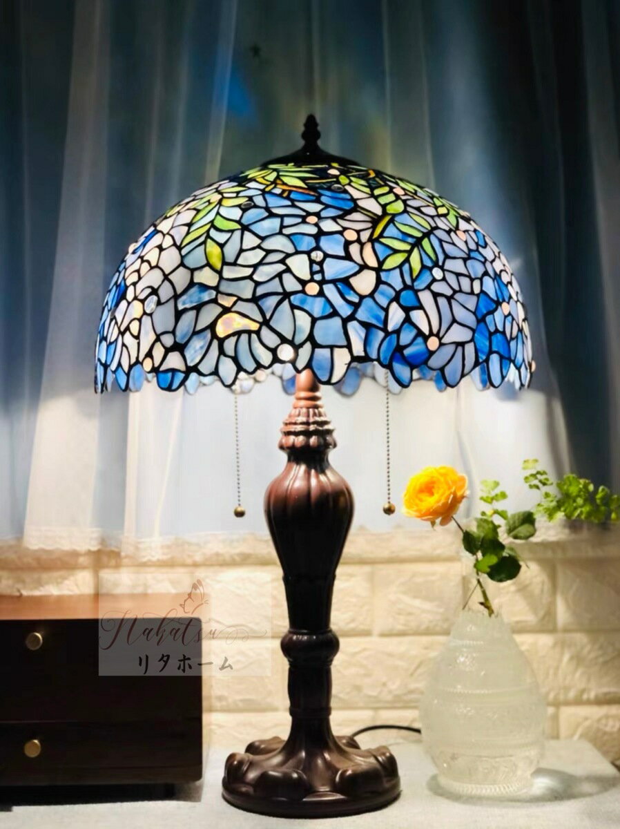 A000394豪華ステンドグラス テーブルライト ．卓上照明 ステンドランプ