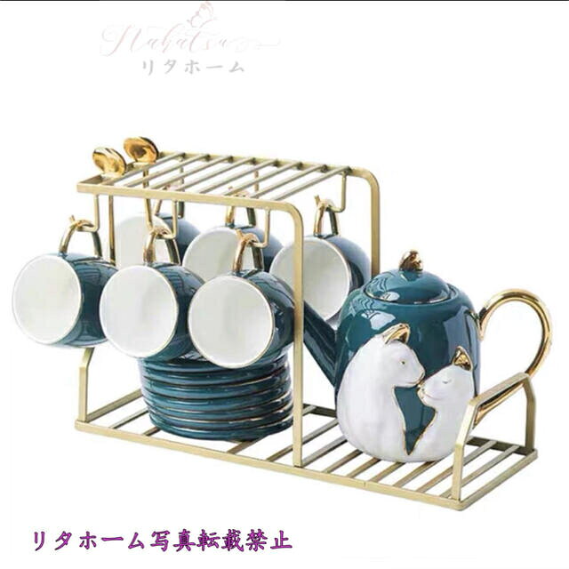 西洋ティーコーヒーカップセット カップ＆ソーサー6客セット陶磁器ティーセット カップセット 素材・材質:陶器 セット内容: カップ＆ソーサー6客 ティーポットx1点 カップラックx1点 スプーンx6点★購入後のキャンセルは、ご遠慮ください。 ★検品のため開封してある場合があります。 ★複数ご注文の場合やお急ぎの場合は必ず事前に納期のお質問をお願いいたします。注意事項 1丶ご利用のPC環境により、実際の商品と色が異なる場合がございます。予めご了承ください。 2丶新品未使用品ですが、外箱に初期からのスレ、剥げ歪みなどあります。 3、海外品ですので、気にされる方はご遠慮下さい。 4丶この商品は、購入後発送まで7日程度を要しますので、ご理解の上ご購入頂きますようお願い致します 5丶この商品は、全て手作り手描きの製品のため、商品により重量・形状の歪み・個体差、釉薬の掠れ、 針穴のような凹み、滲み、色とび、黒点、多少の傷・欠け、突起、ざらつき、濃淡差、色ムラなどがある 場合がございますが不良商品ではございません。 素材の色・風合いなど、ディスプレーにより、一部写真と実物が異なる場合がございますので、あらか じめご了承ください。 上記理由の返品交換は承ることが出来ませんので予めご了承くださいませ。 2