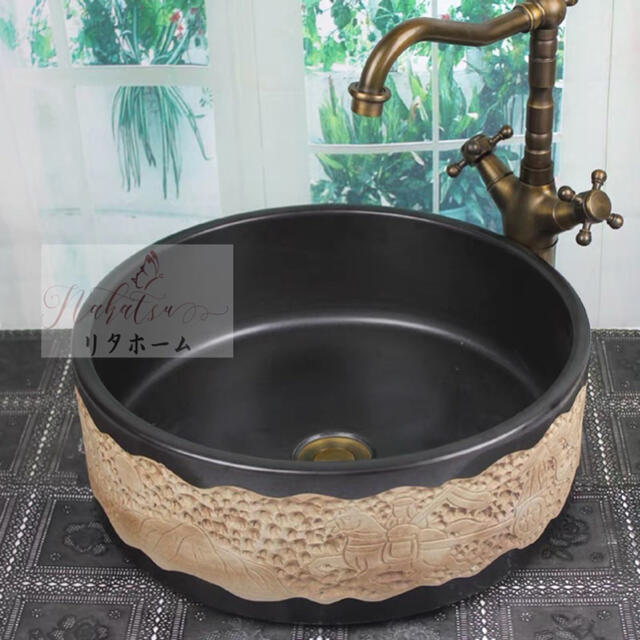 A000563高級洗面台 高級洗面台 洗面ボウルセット洗面ボール 陶器 手水鉢 手洗器蛇口 排水金具付き