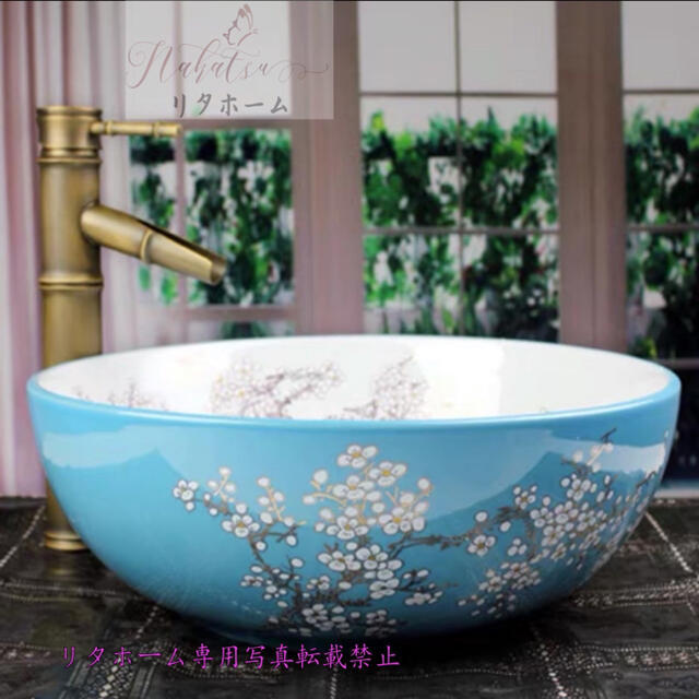 A000564高級洗面台 洗面ボウルセット洗面ボール 陶器 手水鉢 手洗器蛇口 排水金具付き