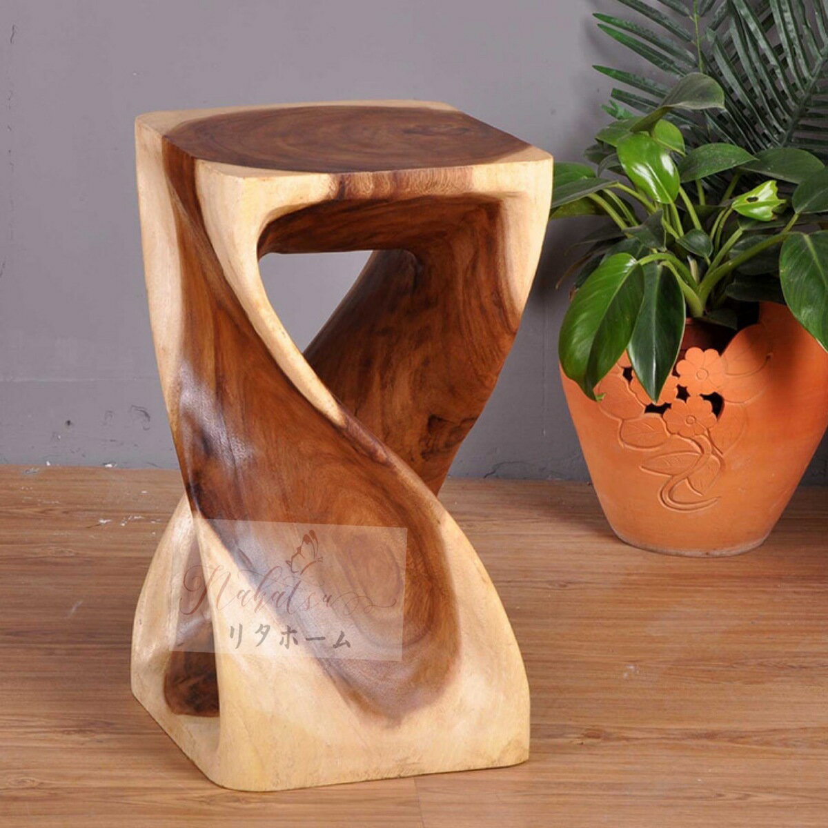 A000712アンティーク調 レトロ チーク 木製サイドテーブル 椅子 花台 家庭用