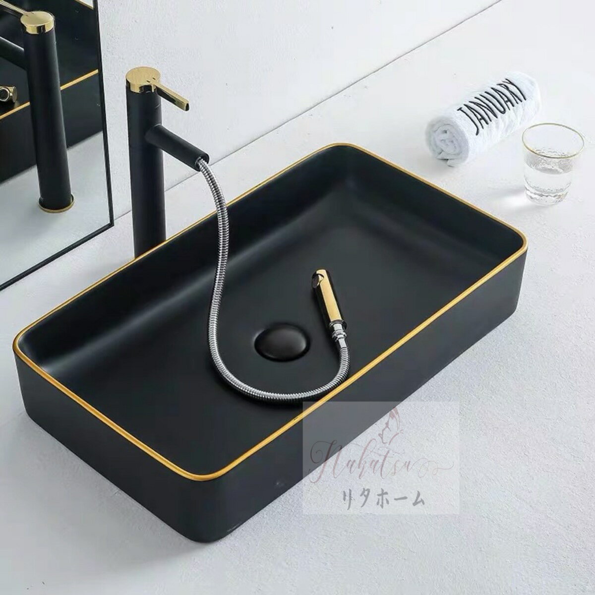 A000716高級洗面台 洗面ボウルセット .洗面ボール 陶器 手水鉢 蛇口 排水金具付き