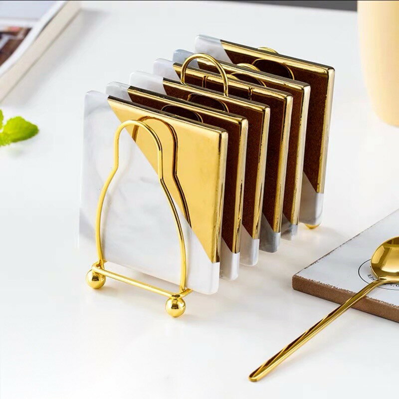 A000832コースター　人造大理石風　アクセサリープレート　セラミックコースターセット