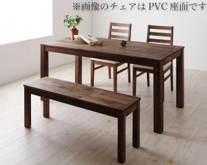 ダイニングセット（テーブル&ベンチ チェア） 総無垢材ワイドダイニング 4人 4点セット(テーブル+チェア2脚+ベンチ1脚) ウォールナット 板座 W160
