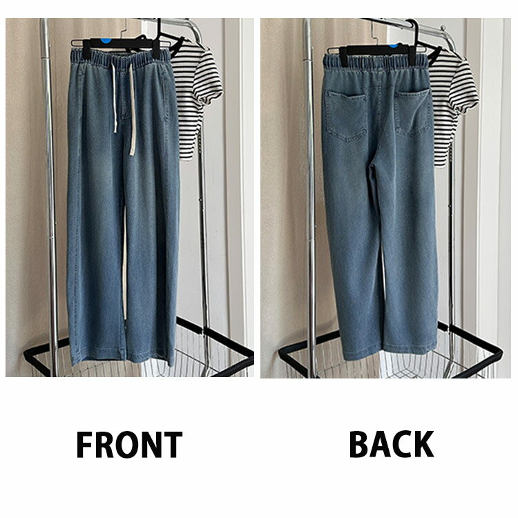 冷感 デニムパンツ 夏 ワイドパンツ レディース 大きいサイズ ストレートパンツ デ...