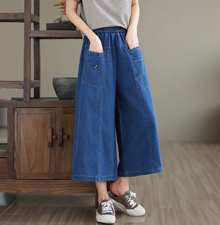 デニムパンツ 夏 ワイドパンツ レディース デニム パンツ ウエストゴム ロング丈 ...