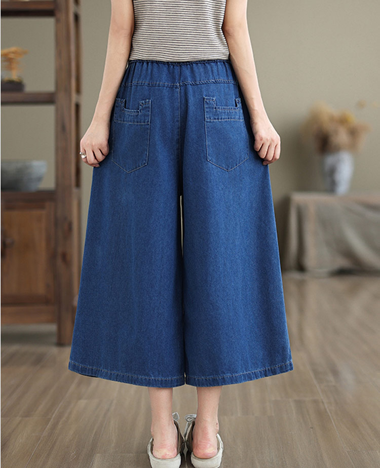 デニムパンツ 夏 ワイドパンツ レディース デニム パンツ ウエストゴム ロング丈 ...