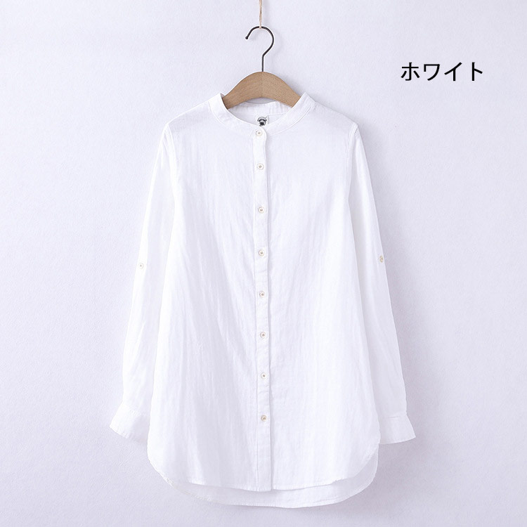 【即納】ガーゼ シャツ レディース ガーゼシャツ チュニック スタンドカラー レディース トップス 長袖 長袖シャツ ブラウス 長袖チュニック 立ち襟 チュニックシャツ チェック柄 無地 綿100% 白シャツ ロングシャツ シャツブラウス