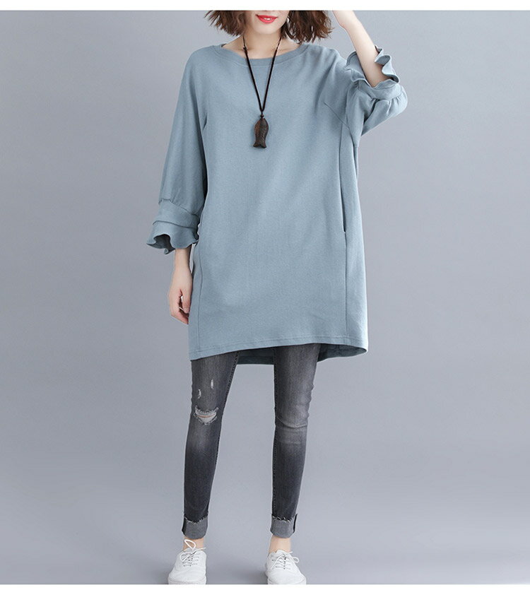 チュニック Tシャツ レディース ロンT ブラウス 長袖 ポケット付き 丸首 フレア袖 春 秋 夏 トップス プルオーバー 長袖tシャツ ゆったり 無地 ロングtシャツ かわいい カジュアル カットソー 部屋着 体型カバー 通勤 トレーナー