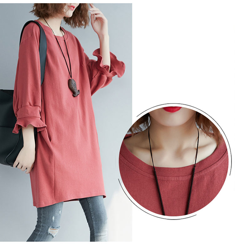 チュニック Tシャツ レディース ロンT ブラウス 長袖 ポケット付き 丸首 フレア袖 春 秋 夏 トップス プルオーバー 長袖tシャツ ゆったり 無地 ロングtシャツ かわいい カジュアル カットソー 部屋着 体型カバー 通勤 トレーナー
