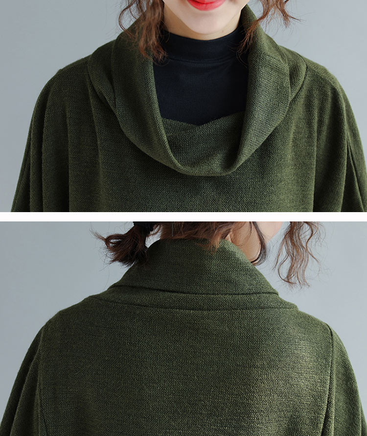 チュニック ドルマン トップス ゆったり チュニックワンピース ハイネック レディース 秋 ひざ丈 タートルネック 体型カバー 大きいサイズ プルオーバー ニットワンピース 秋アウター 上着 コーデ レイヤード 重ね着風 カジュアル 大きいポケット 秋冬 大人 暖かい